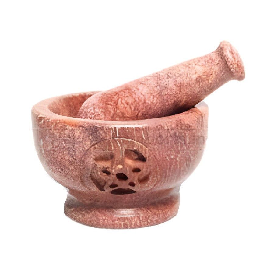4&quot; Pentacle Carved Natural Soapstone Mortar &amp; Pestle, SKU D01-SOB13, UPC 700317373735