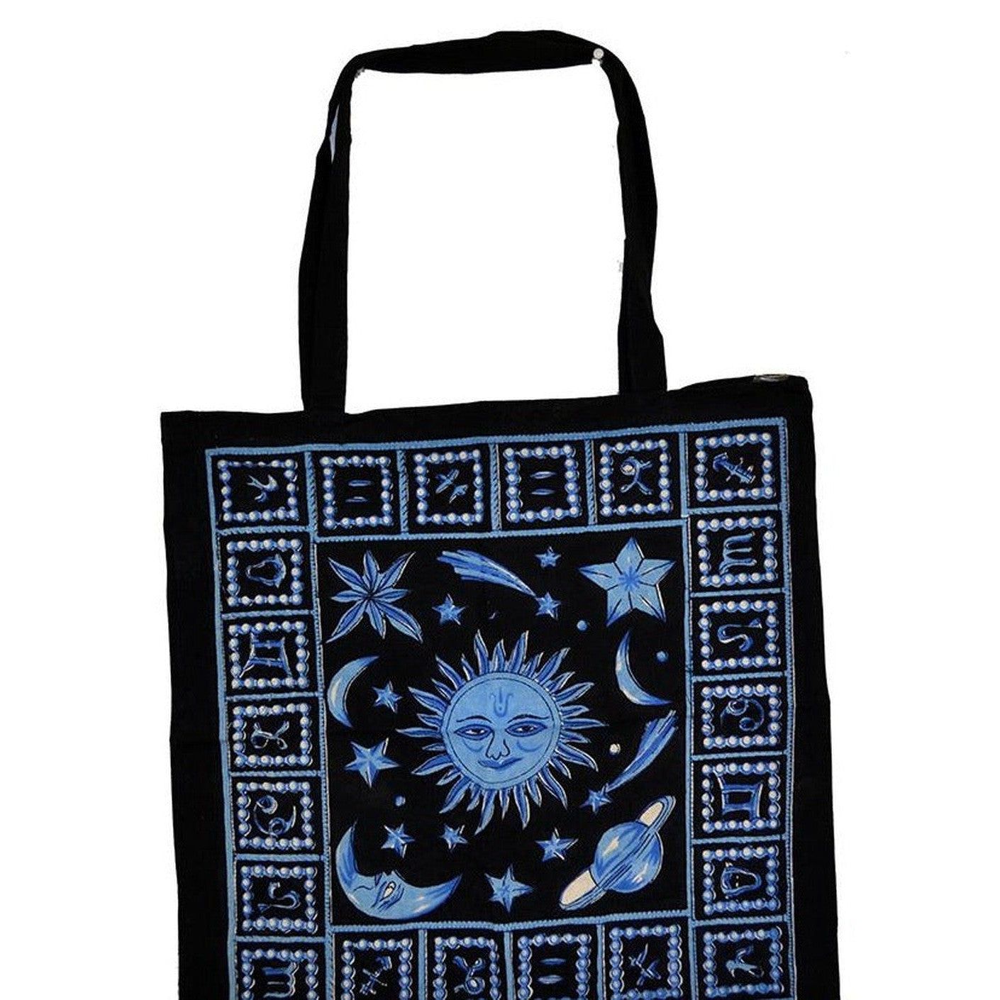 18&quot; x 18&quot; Zodiac Stars Blue Tie Dye Tote Bag, SKU Z011-SC74-ZB, UPC 700317380399
