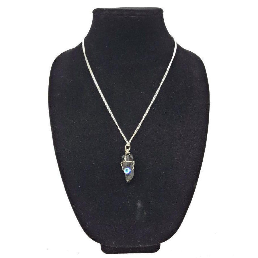 Evil Eye with Black Obsidian Gemstone Pendant, SKU QQ171-P181, UPC 700317384090