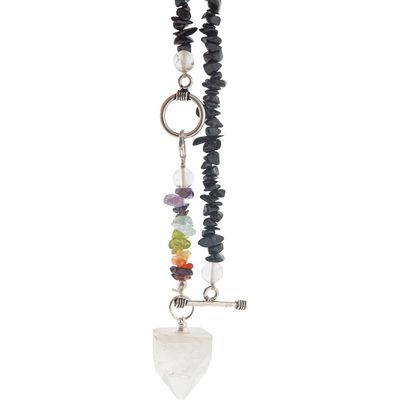 Pendulum Necklace - Black Tourmaline Chips with Apophyllite Rough Point, SKU KH-99447, UPC 70031731…