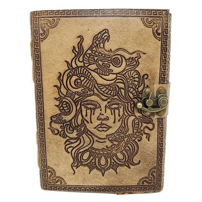 5&quot; x 7&quot; Medusa Embossed Leather Journal with Latch, SKU JB75-Medusa, UPC 700317301387