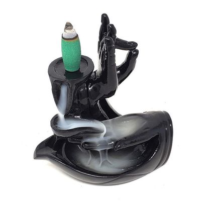 4.5&quot; Hand of Compassion Metal Backflow Cone Incense Burner, SKU C03-03-BFL-25, UPC 700317380825