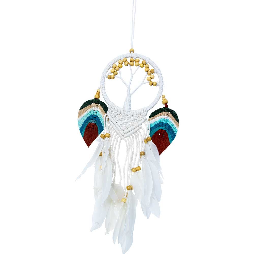 14&quot; Boho Natural Wooden Bead Tree with Macrame Leaves, SKU KH-30323, UPC 700317388975