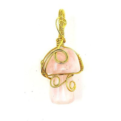 Wire Wrapped Mushroom Pendant - Rose Quartz, SKU S00-P215, UPC 700317379256