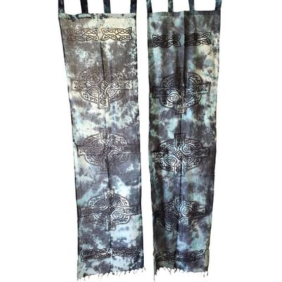 22&quot; x 72&quot; Celtic Cross Blue Tie Dye Cotton Curtain (Set of 2), SKU T04-21-SC80-Cross-Blue, UPC 7003…