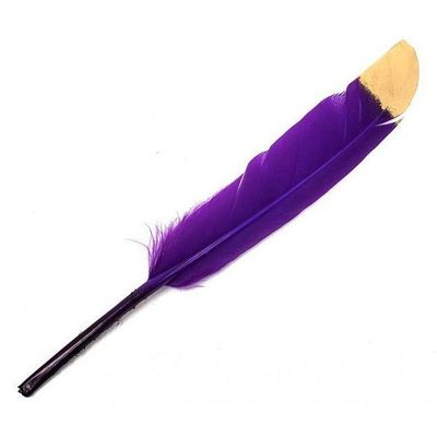 5-6&quot; Amethyst Purple Feather with Golden Tip, SKU K02-05-FTH-SML-PRGT-1, UPC 700317354857