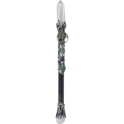 10&quot; Magick Wand - Clear Quartz Point with Silver Tree of Life, SKU KH-69013, UPC 700317352990