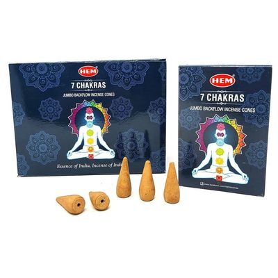 7 Chakra HEM Jumbo Backflow Incense Cones (20 Pack), SKU HBFC-Chakra, UPC 700317305712