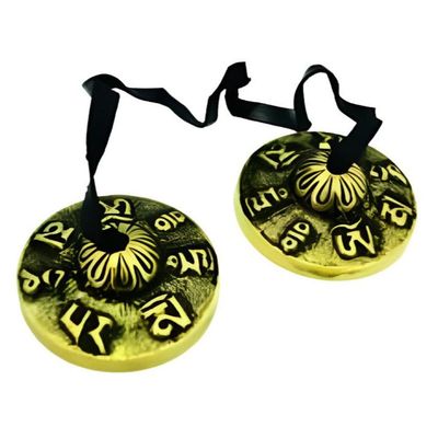 2&quot; Tibetan Tingshas / Cymbals - Om Mani Pame, SKU H03-60-86, UPC 700317385578