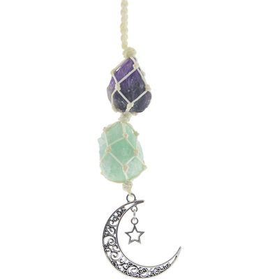 7.5&quot; Hanging Rough Crystal String with Moon - Amethyst &amp; Green Aventurine, SKU KH-63092, UPC 700317…