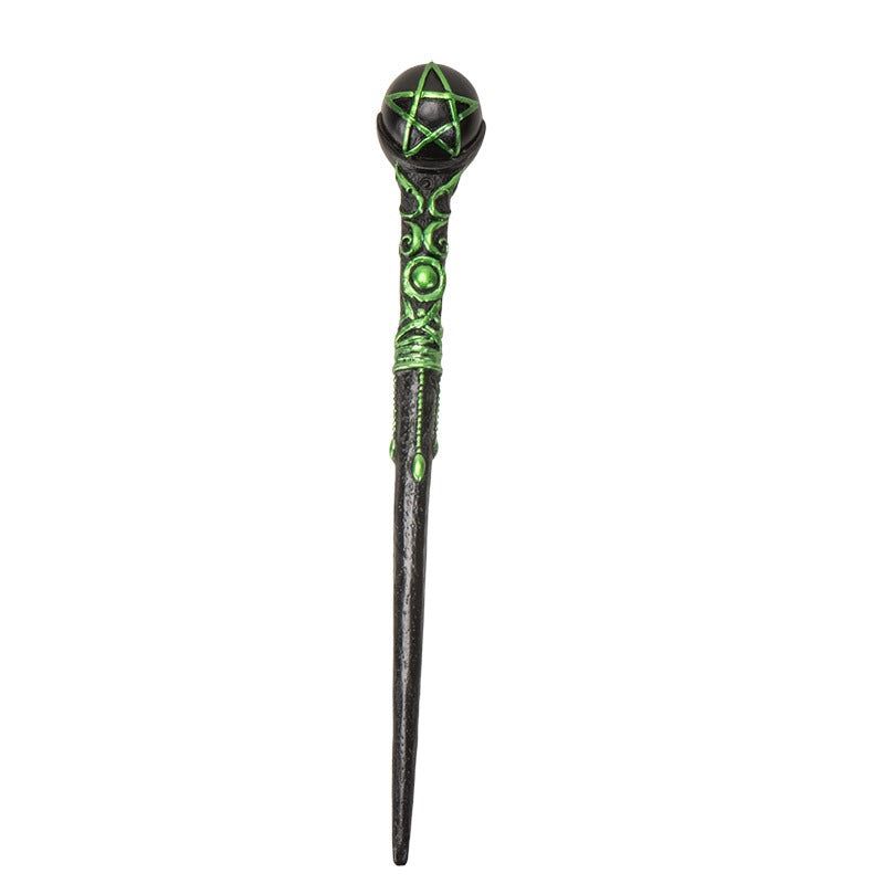 9.5&quot; Mystical Wand - Green Pentacle, SKU PG-15659, UPC 700317387435