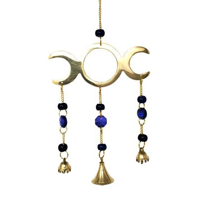 9&quot; Triple Moon Brass Wind Chime, SKU F04-084-7523, UPC 700317377962