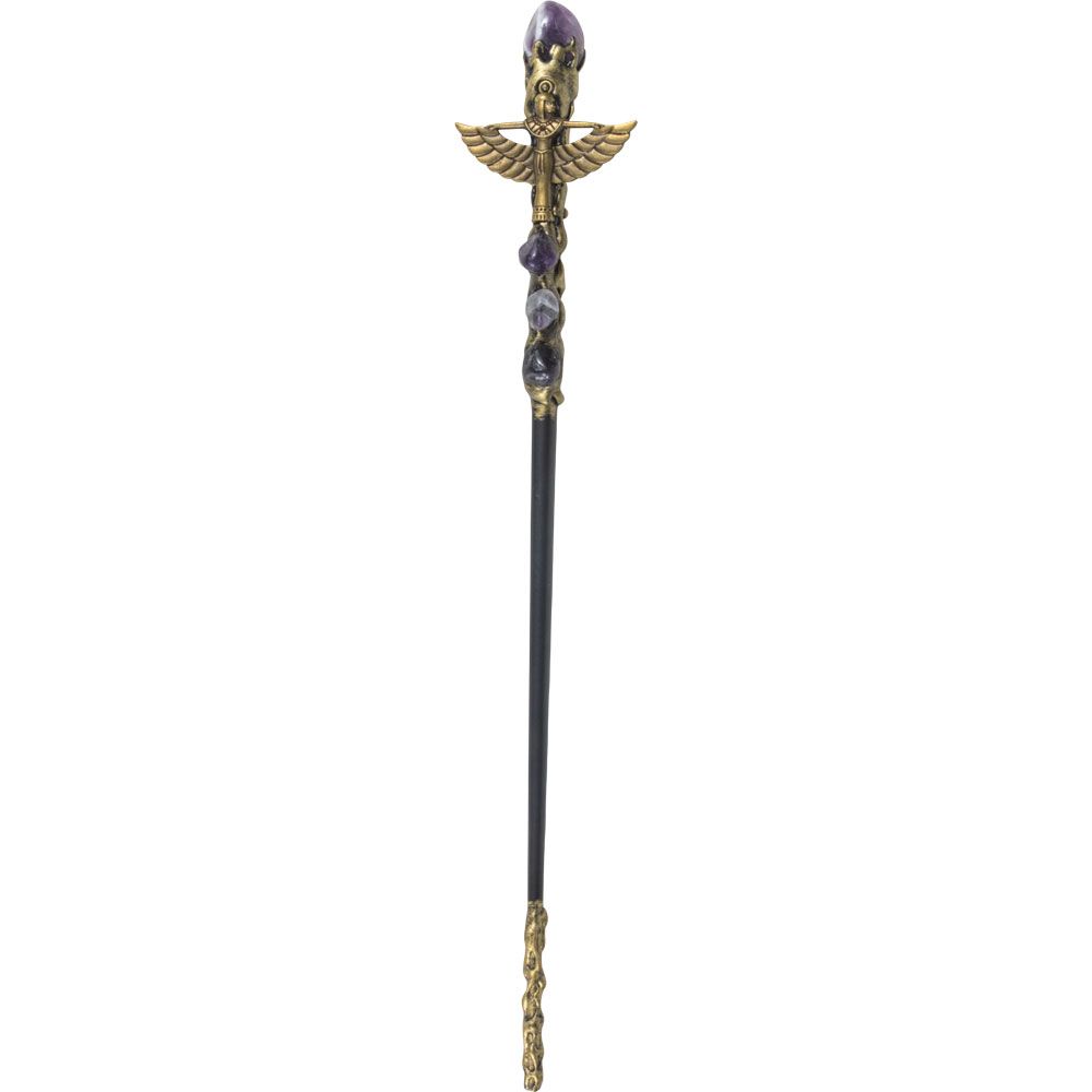 12.5&quot; Magick Wand - Amethyst with Gold Isis, SKU KH-69005, UPC 700317355144