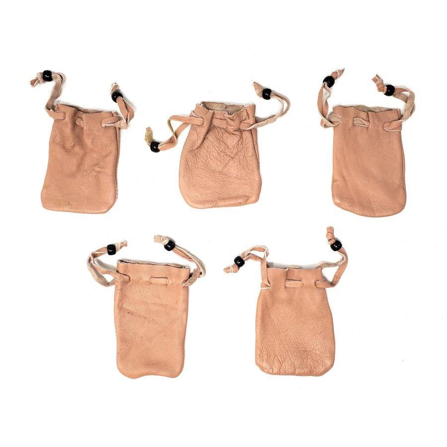 3&quot; x 2&quot; Beige/Nude Leather Drawstring Pouch, SKU DCBL-05-1, UPC 700317304630