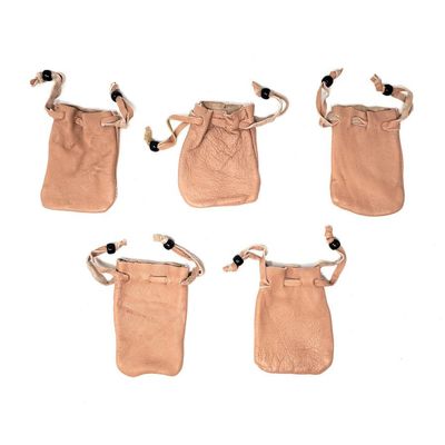 3&quot; x 2&quot; Beige/Nude Leather Drawstring Pouch, SKU DCBL-05-1, UPC 700317304630