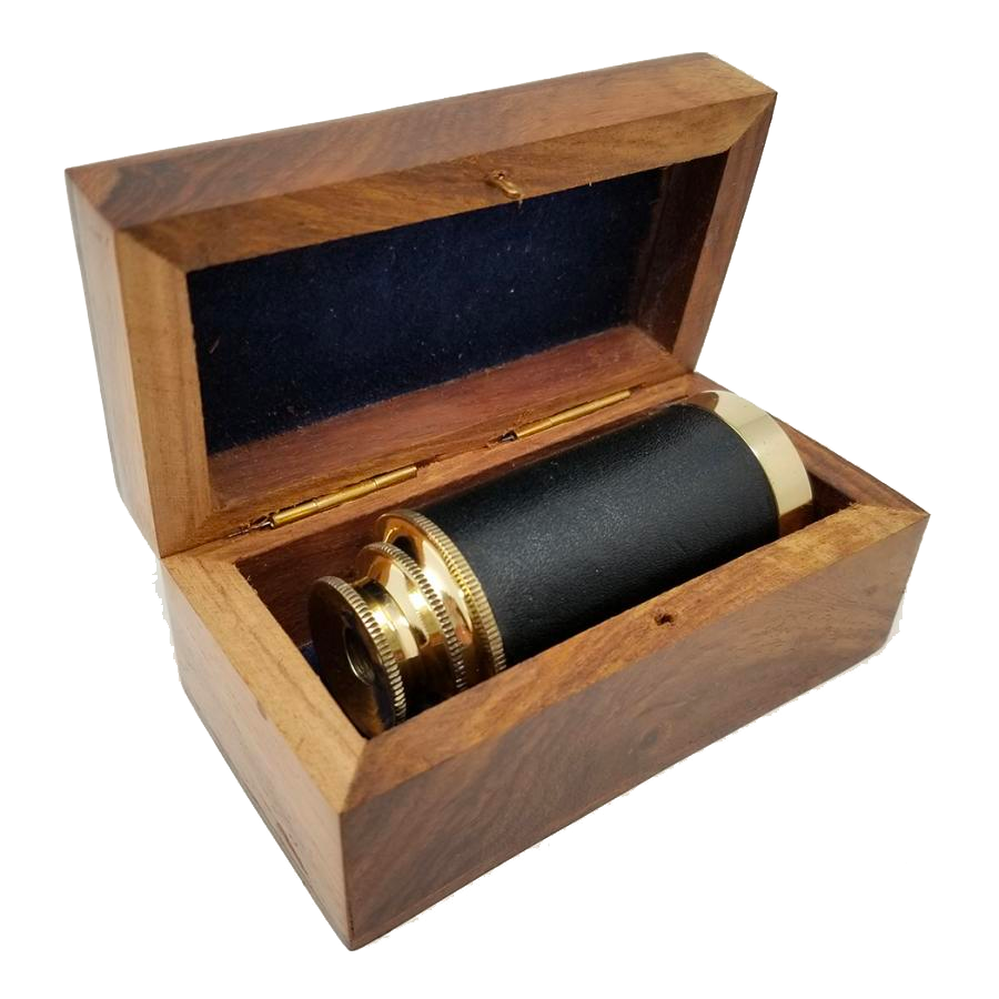 6&quot; Telescope with Brass Inlaid Wooden Box, SKU G03-TLS6, UPC 700317314349