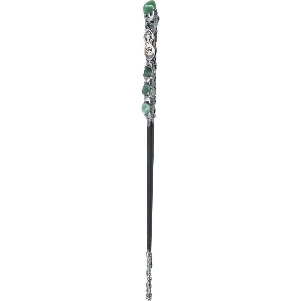12.5&quot; Magick Wand - Green Aventurine with Silver Spiral Goddess, SKU KH-69002, UPC 700317355175