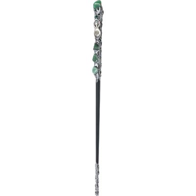 12.5&quot; Magick Wand - Green Aventurine with Silver Spiral Goddess, SKU KH-69002, UPC 700317355175