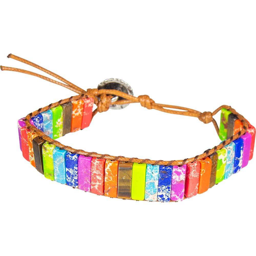 Adjustable Weave Rectangle Beads Bracelet- Chakra Imperial Jasper with Tiger Eye, SKU KH-98428, UPC…