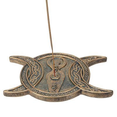 Gold Triple Moon Goddess Stick Incense Burner Holder, SKU PG-15422, UPC 700317310822