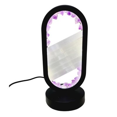 9&quot; Oval Shaped Dimmable Gemstone Lamp - Amethyst &amp; Selenite, SKU GMLAMP-05, UPC 700317417088