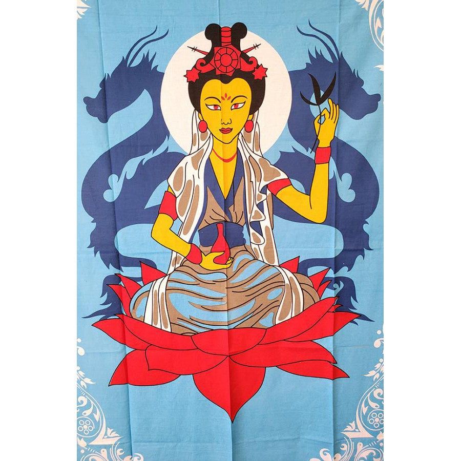 54&quot; x 86&quot; Quan Yin Multi Color Tapestry, SKU X235-TST-Quan-Yin, UPC 700317380191