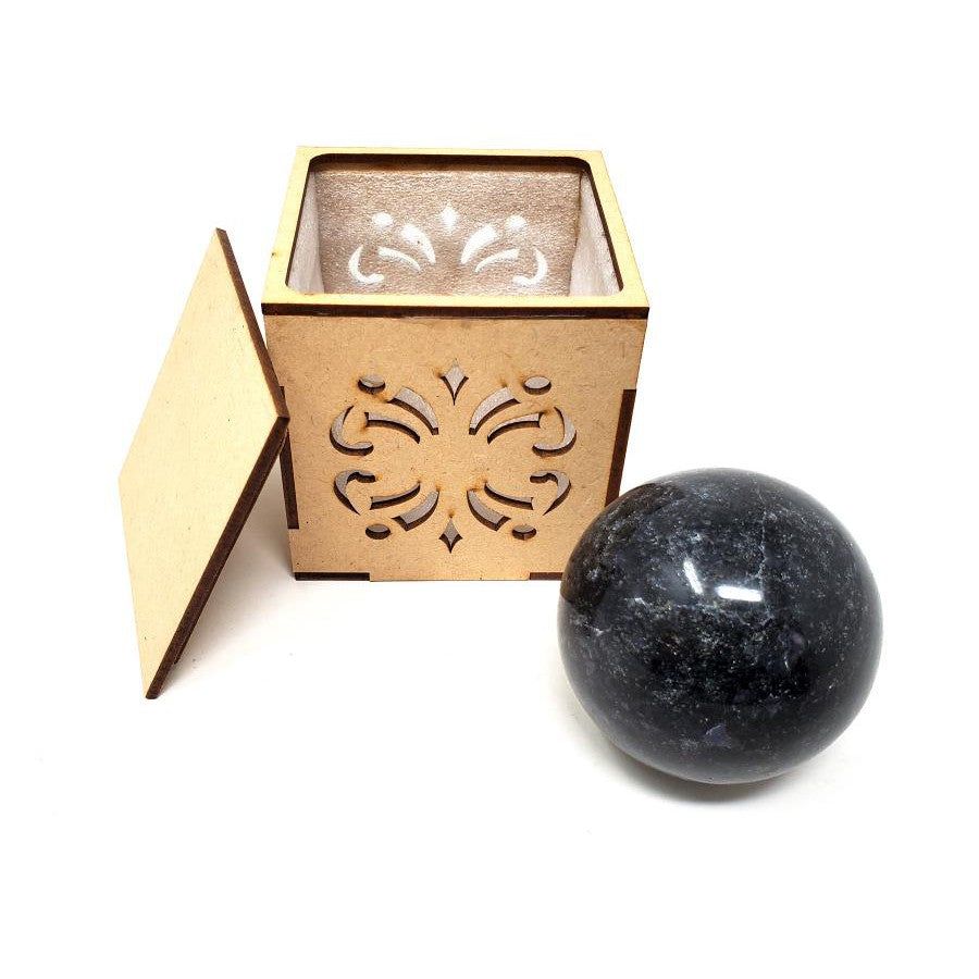 40-55 mm Gemstone Sphere with Box - Black Tourmaline, SKU Sphere-13, UPC 700317311331
