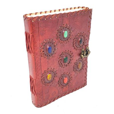 6&quot; x 8&quot; Seven Chakra Stones Leather Journal with Latch, SKU JB68-SCSS, UPC 700317301592
