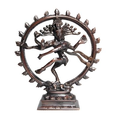 9&quot; Shiva Natraj Antiqued Solid Brass Statue, SKU G08-7736A, UPC 700317383291