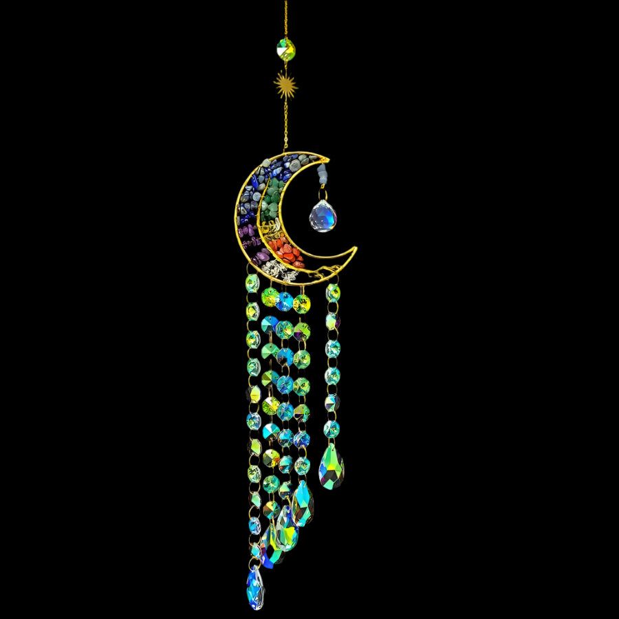 21&quot; Sun Catcher - Colorful Moon Rainbow Gemstone &amp; Crystal Prism, SKU SCWH-26, UPC 700317417484