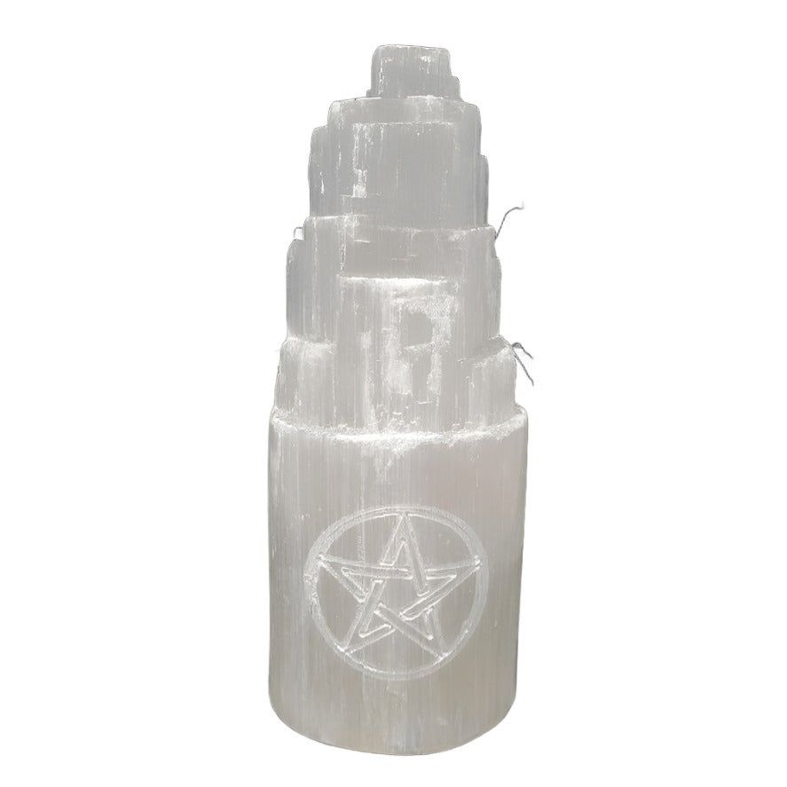 4&quot; Selenite Iceberg with Carved Pentacle, SKU SELTW-10-WP, UPC 700317303893