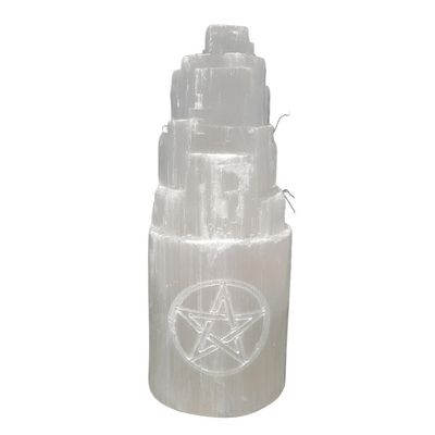 4&quot; Selenite Iceberg with Carved Pentacle, SKU SELTW-10-WP, UPC 700317303893