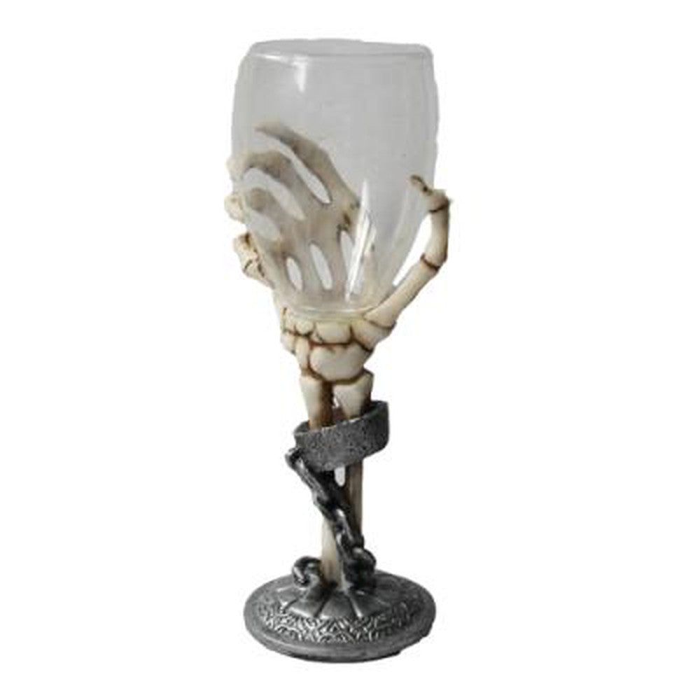 8&quot; Glass  Chalice / Wine Glass - Skeleton Hand, SKU PG-10924, UPC 700317413202