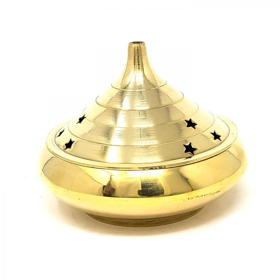4&quot; Temple Brass Smudge Pot / Resin Incense Burner, SKU 14803, UPC 700317304289