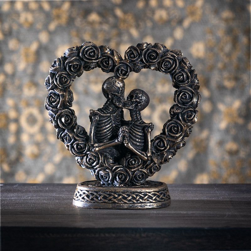 4.85&quot; Love Never Dies Skeleton Couple in Bronze Statue, SKU PG-15564, UPC 700317312017