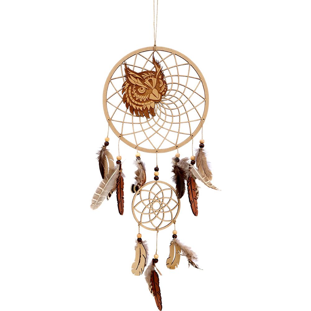 17&quot; Dream Catcher - Wooden Laser Cut - Owl, SKU KH-30286, UPC 700317376125