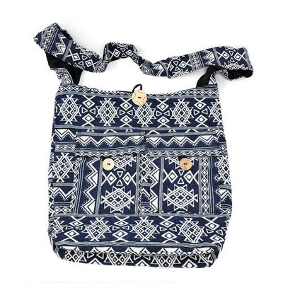 Blue &amp; White Woven Cotton Shoulder Bag, SKU V05-NB03, UPC 700317381778