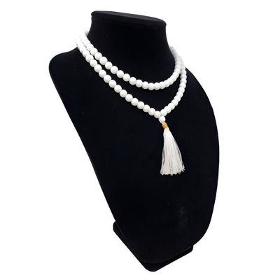 Mala Necklace or Prayer Beads - White Agate (108 Beads), SKU QQ00-GJM-30, UPC 700317371304