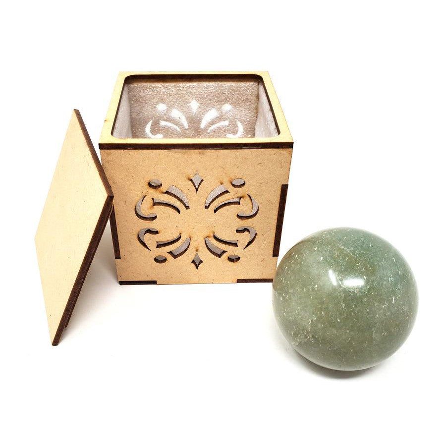 40-55 mm Gemstone Sphere with Box - Green Aventurine, SKU Sphere-09, UPC 700317311362