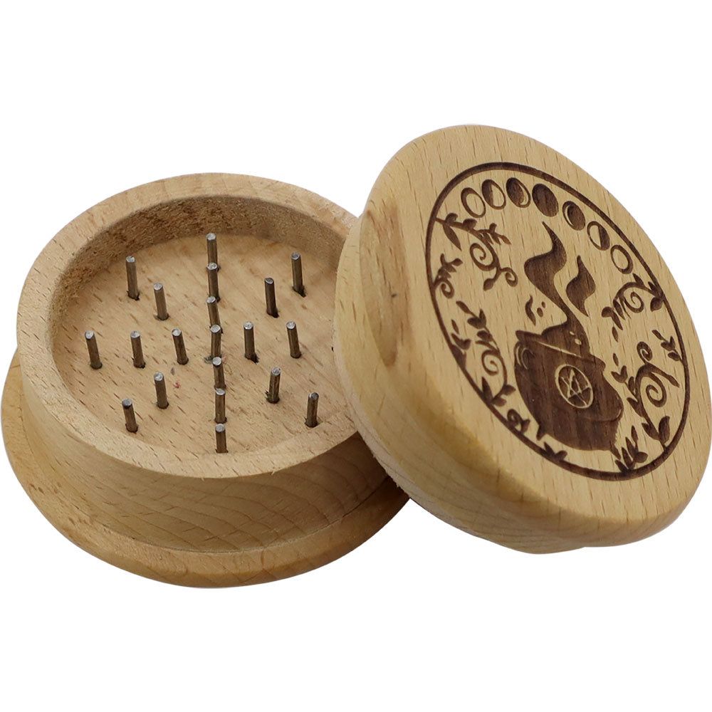 2.5&quot; Wood Herb Grinder - Cauldron, SKU KH-44426, UPC 700317311911