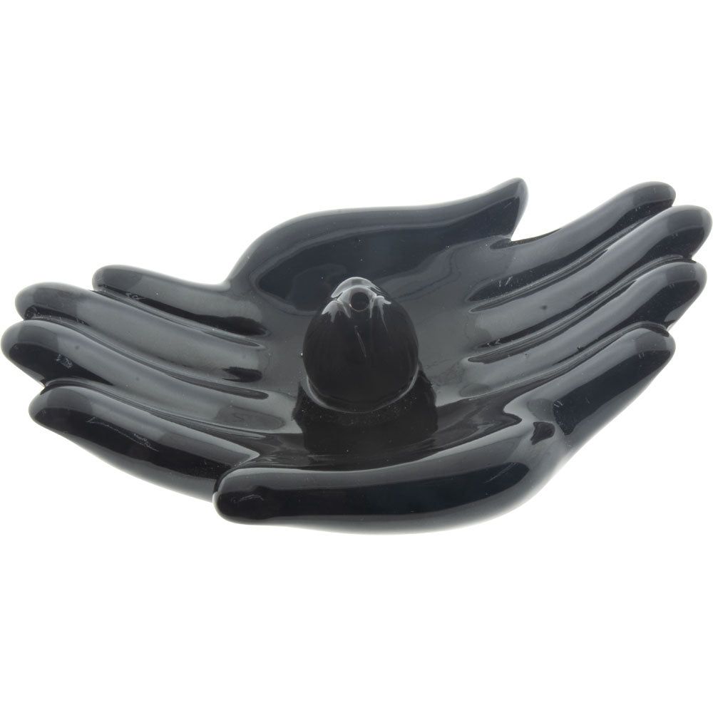 5.5&quot; Ceramic Incense Burner - Black Offering Hands, SKU KH-89742, UPC 700317311584