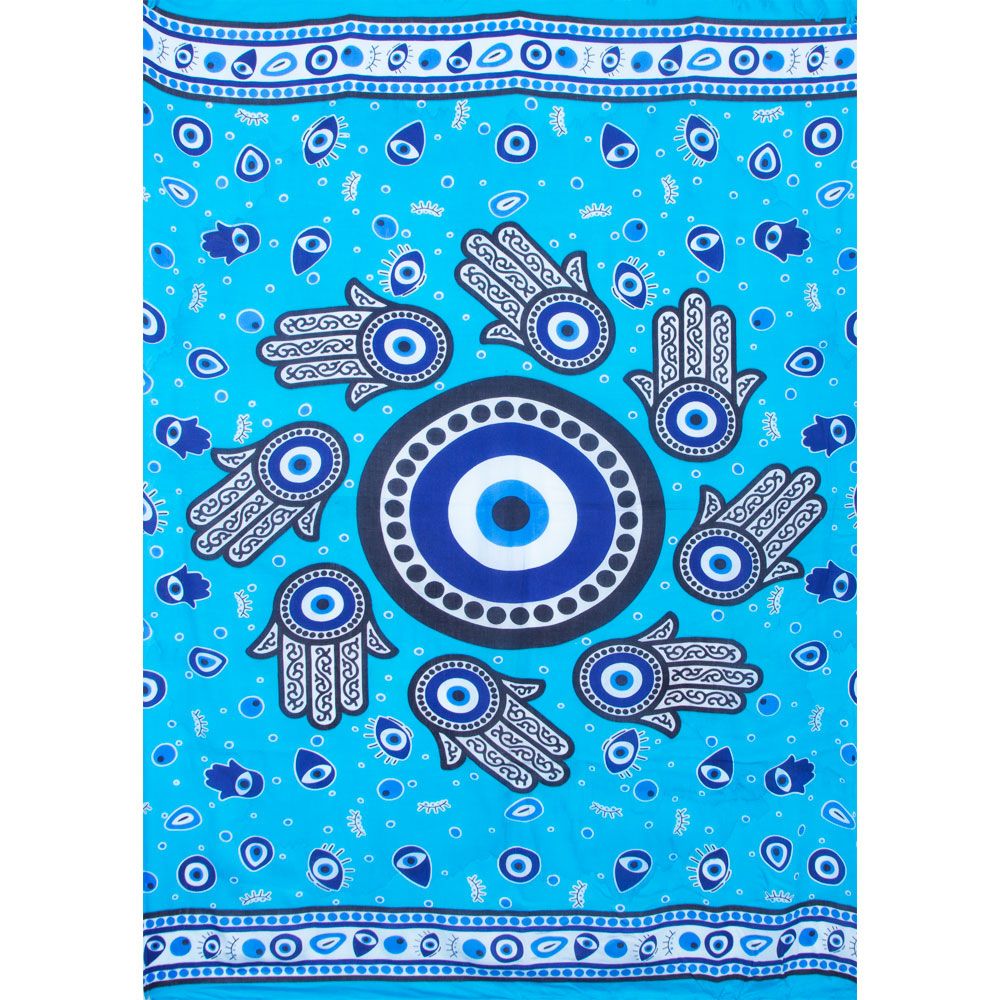 45&quot; x 62&quot; Rayon Sarong - Evil Eye - Sky Blue, SKU KH-59329, UPC 700317299769