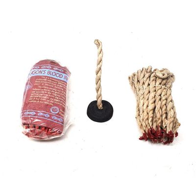 Tibetan Rope Incense with Burner - Dragon&#39;s Blood (35-45 Ropes), SKU TI-DragonsBlood, UPC 700317301…