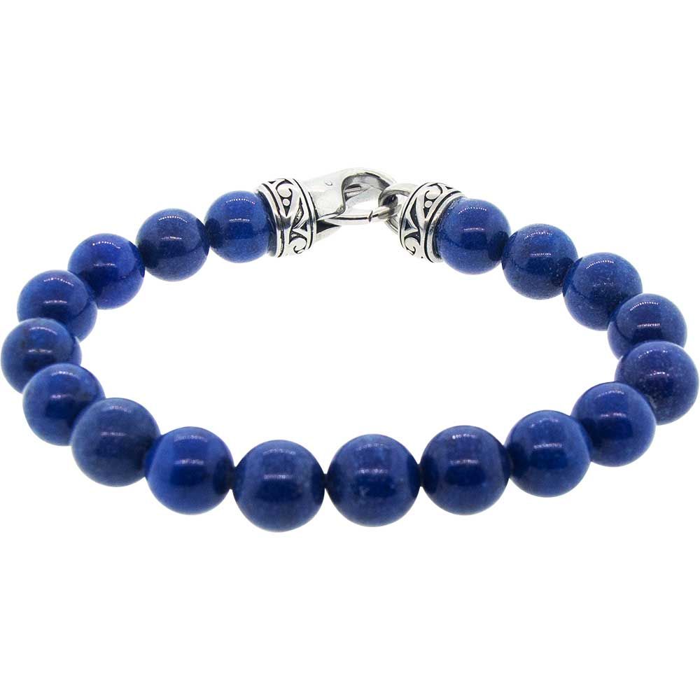 10 mm Elastic Bracelet Round Beads - Lapis with Celtic Stainless Steel Clasp, SKU KH-98409, UPC 700…