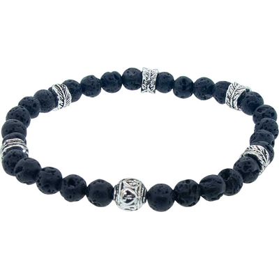 6 mm Elastic Bracelet Round Beads - Lava with Leaf Rondelles, SKU KH-98415, UPC 700317398578