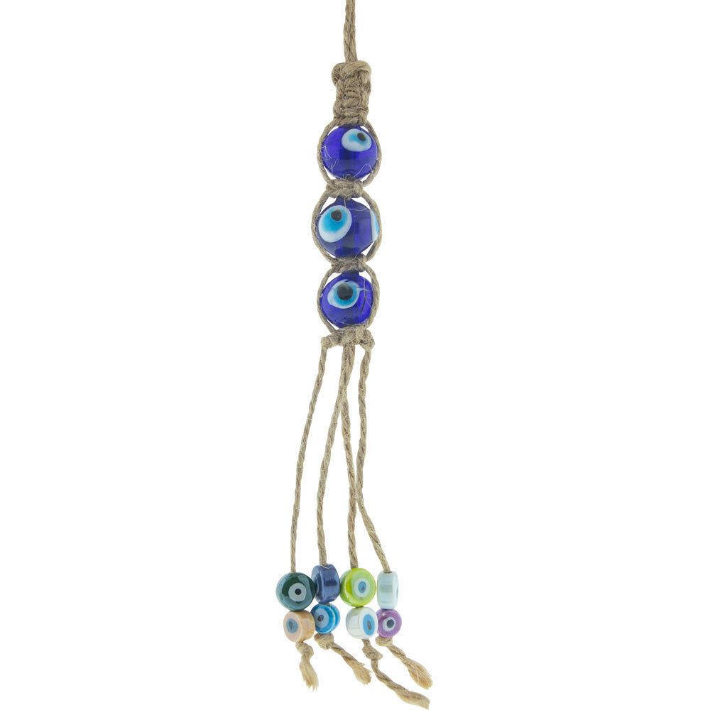9&quot; Evil Eye Talisman - Hemp Rope Triple with Tassels, SKU KH-63450, UPC 700317312215