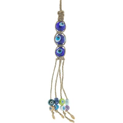 9&quot; Evil Eye Talisman - Hemp Rope Triple with Tassels, SKU KH-63450, UPC 700317312215