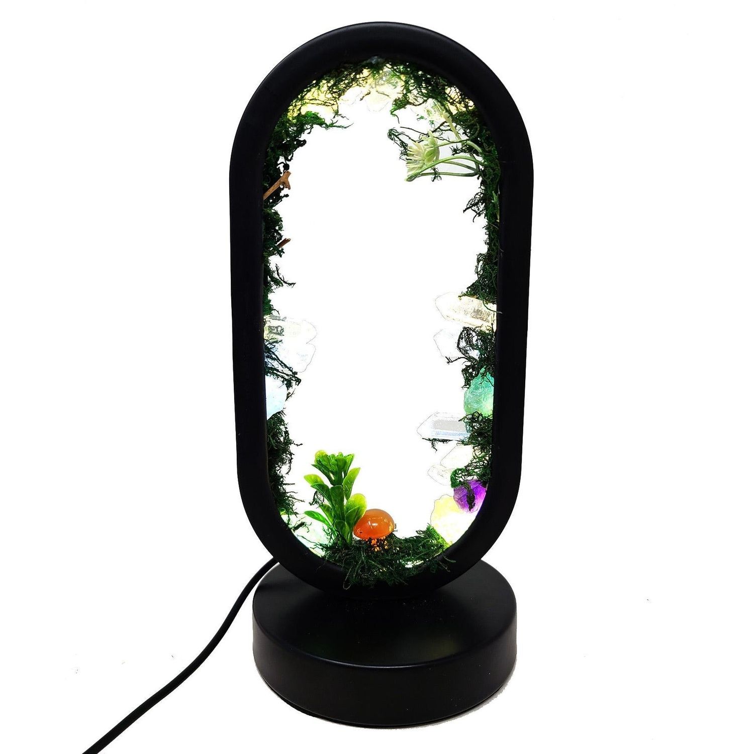 9&quot; Oval Shaped Dimmable Gemstone Lamp - Mushroom Forest, SKU GMLAMP-04, UPC 700317417071