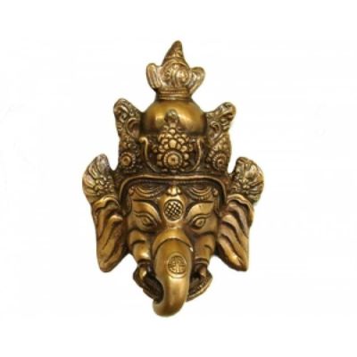 5.5&quot; Ganesh Solid Brass Mask / Wall Hanging, SKU G08-659, UPC 700317383338