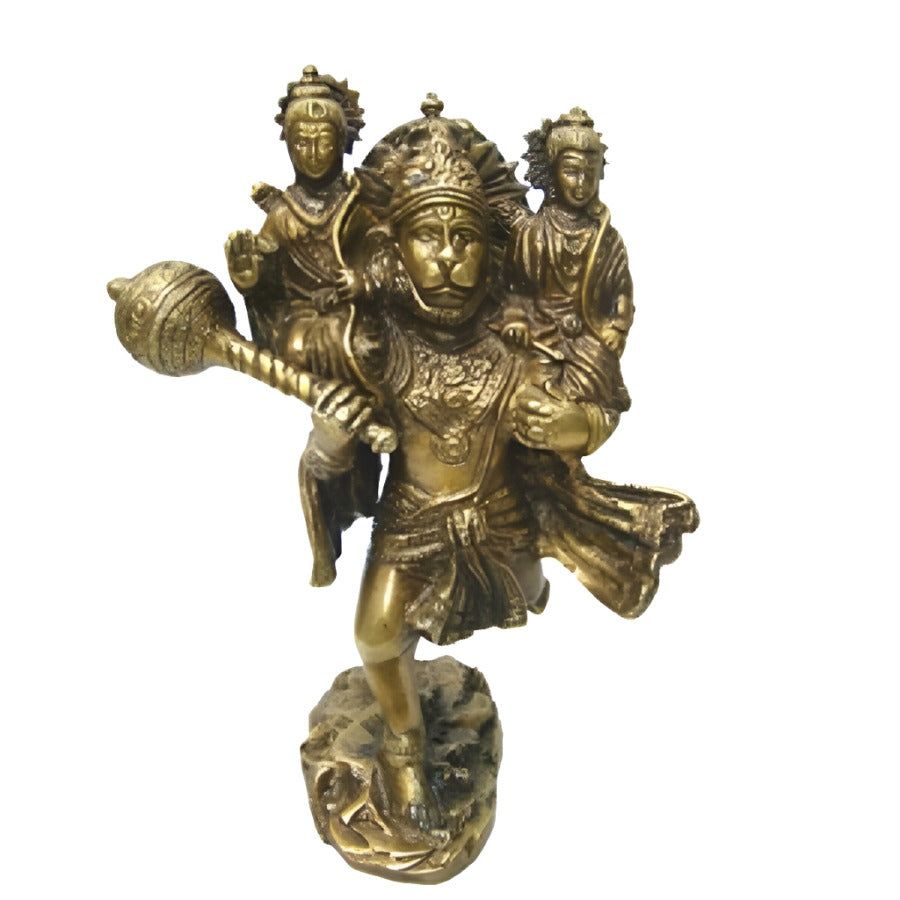 8.5&quot; Veer Hanuman with Ram &amp; Lakhan Solid Brass Statue, SKU G08-HRL8, UPC 700317383215